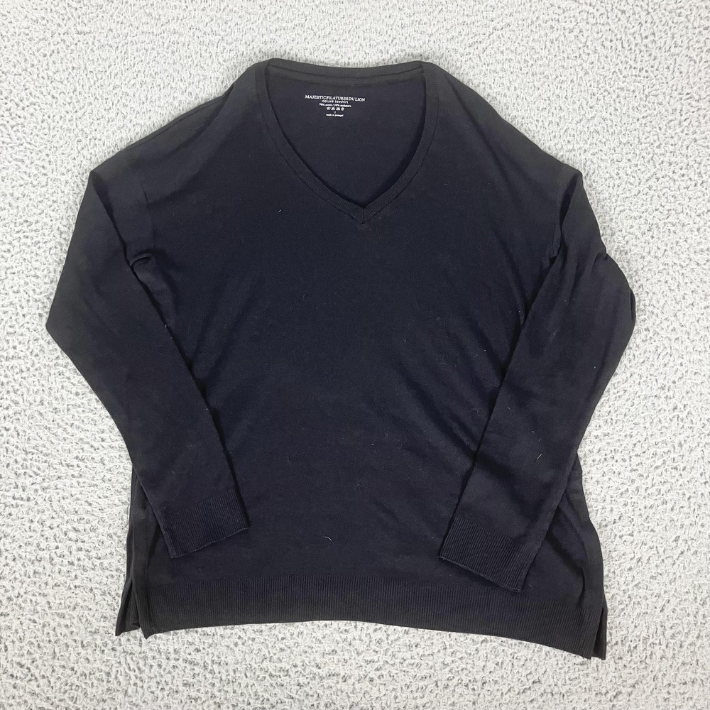 Majestic Filatures Du Lion Shirt Womens 1 Black Cashmere V Neck Pullover